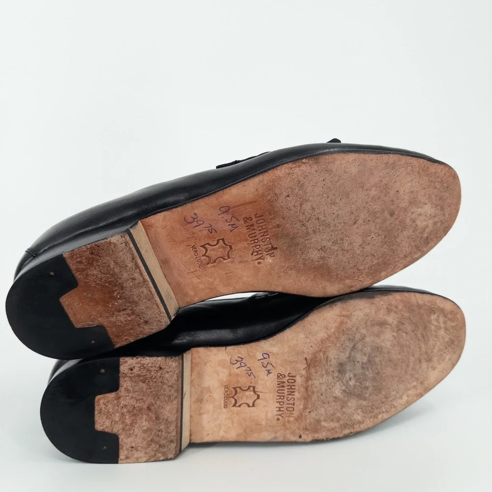Johnston & Murphy Black Tassel Loafers Mens 9.5M Leather Sole Dress Shoes Preppy - Picture 7 of 9